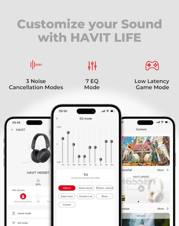 Havit H655BT Pro Hybrid Active Noise Cancelling Wireless Headphones - Image 9
