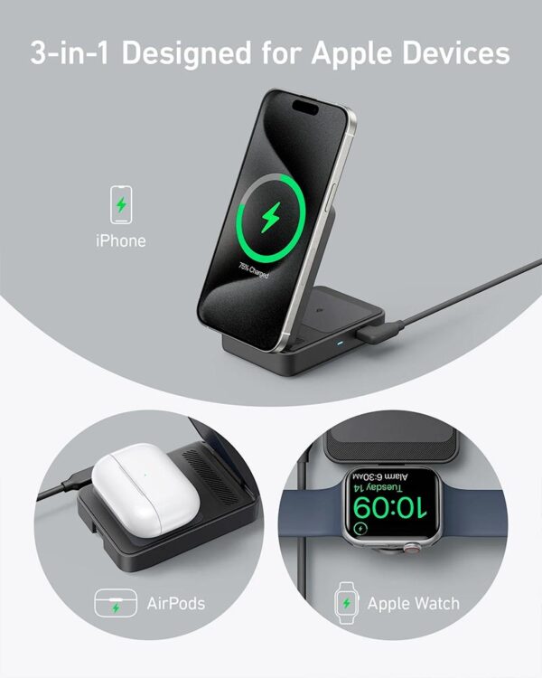 Anker MagGo Wireless Charging Station 15w Foldable 3-in-1 - Image 6