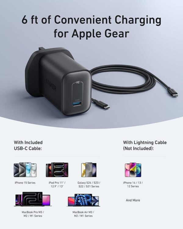 Anker Nano 100w Charger with 6ft USB-C to USB-C Cable B2679K11 for iPads, MacBook and Laptops - Image 6