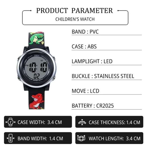 Waterproof Kids Watch with Calendars Digital Display Hand Watch with Alarm Luminous Cartoon Band for Babies - Image 6
