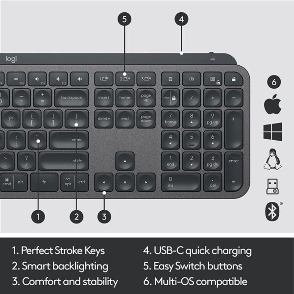 Logitech MX Keys Plus Advanced Wireless Illuminated Keyboard with Palm Rest - Image 4