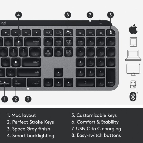 Logitech MX Keys Advanced Wireless Illuminated Keyboard for Mac - Image 8