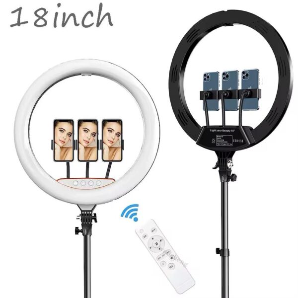 18 Inch Ring Light With Tripod Stand, 3 Phone holders, Remote & Bag - Image 3