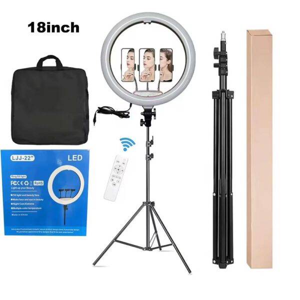 18 Inch Ring Light With Tripod Stand, 3 Phone holders, Remote & Bag