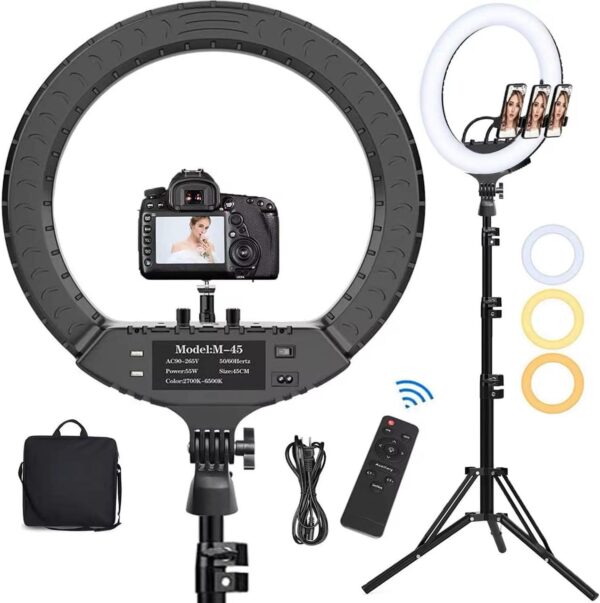 18 Inch Ring Light With Tripod Stand, 3 Phone holders, Remote & Bag - Image 6