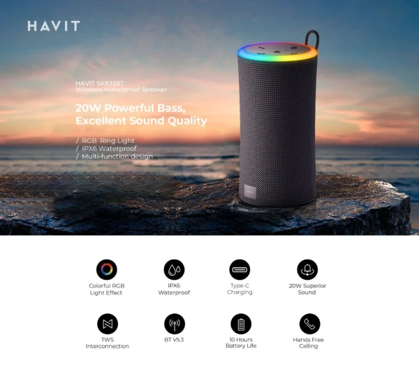 Havit SK833BT Bass Waterproof wireless speaker - Image 6