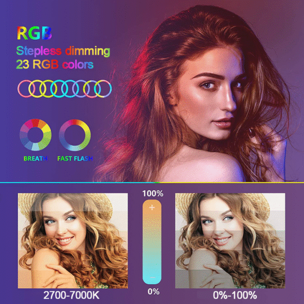 22 inch RGB Ring Light with 2M Tripod stand, Remote, Bluetooth Shutter & Bag - Image 4