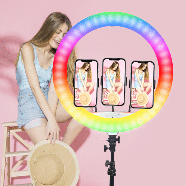22 inch RGB Ring Light with 2M Tripod stand, Remote, Bluetooth Shutter & Bag
