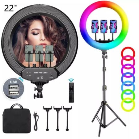 22 inch RGB Ring Light with 2M Tripod stand 3 phone