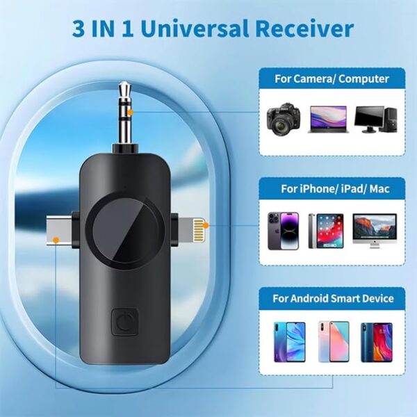 F11-2 3-in-1 Dual Wireless Microphone for iPhone, Type C Phones and Camera - Image 2