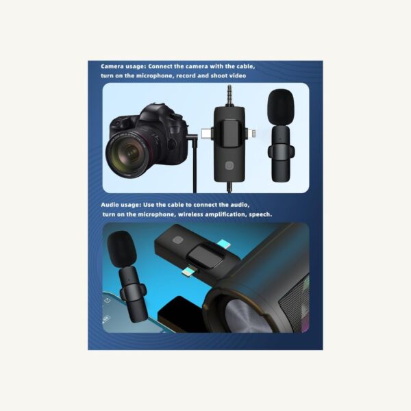 K15 3-in-1 Dual Wireless Microphone for iPhone, Type C Phones and Camera - Image 2
