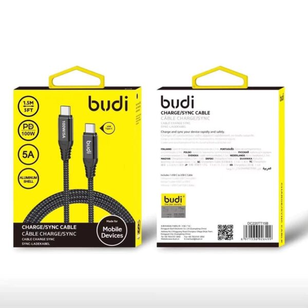 Budi DC220TT 100W Type C TO Type C 1.5m Braided Fast Charging PD Data Cable - Image 4