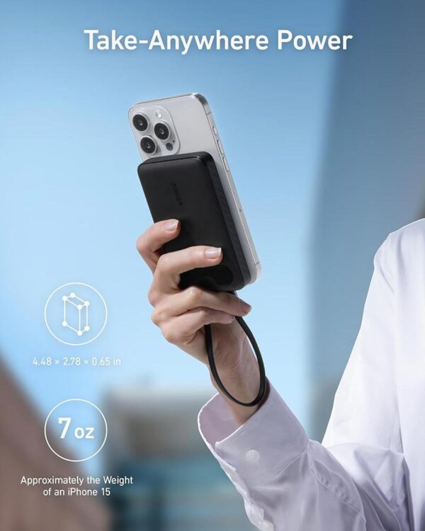 Anker Power Bank with Built-in USB-C Cable and Lanyard, 10,000 mAh, 22.5W USB-C Charging – A1257H21- White - Image 3