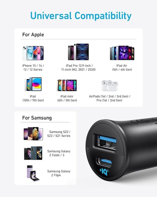 Anker 30W 2-Port USB-C and USB-A Car Charger – A2741H11 – Black - Image 5