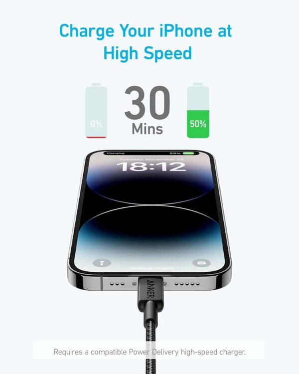 Anker 322 USB-C to Lighting braided cable 3ft - Image 2