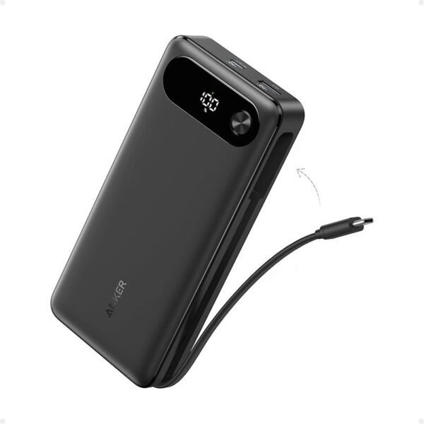 Anker Power Bank 20,000mAh, 87W, Built-in USB-C Cable - A1383H11 - Black