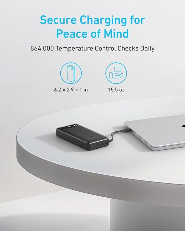 Anker Power Bank 20,000mAh, 87W, Built-in USB-C Cable - A1383H11 - Black - Image 6