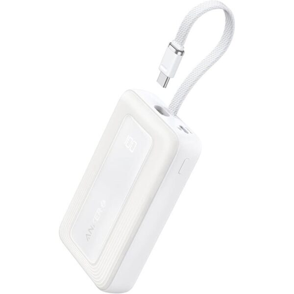 Anker Zolo 10,000mAh, 30W High Speed Power Bank with built in USB-C Cable – A1688H21 - White