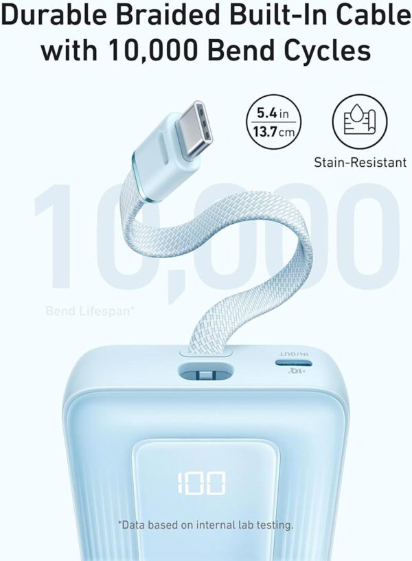 Anker Zolo 10,000mAh, 30W High Speed Power Bank with built in USB-C Cable – A1688H31 - Blue - Image 5