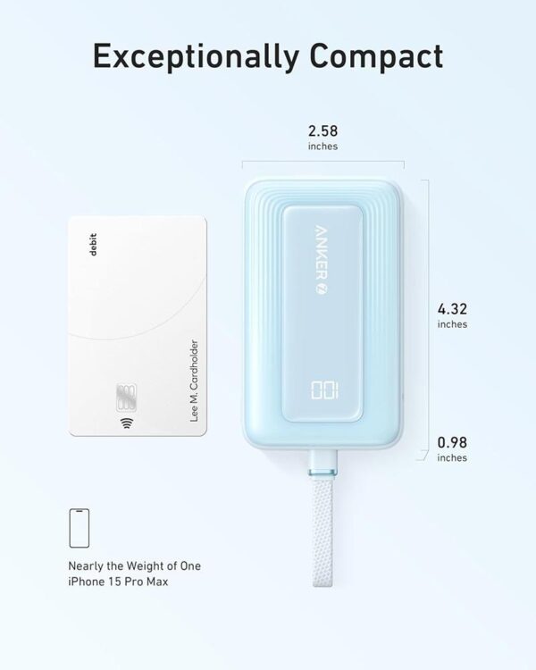 Anker Zolo 10,000mAh, 30W High Speed Power Bank with built in USB-C Cable – A1688H31 - Blue - Image 6