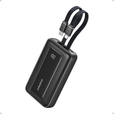 Anker Zolo 10,000 mAh, 30W High Speed Power Bank with Built-in USB-C and Lightning Cable - A1680H11 - Black