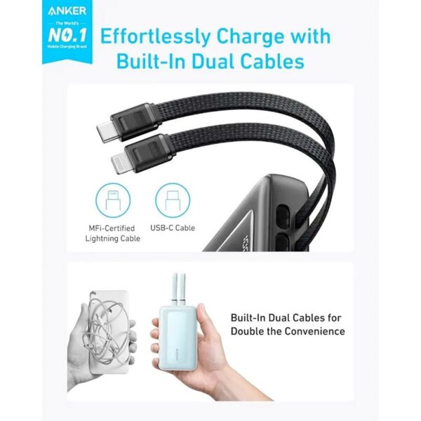 Anker Zolo 10,000 mAh, 30W High Speed Power Bank with Built-in USB-C and Lightning Cable - A1680H21 - White - Image 2