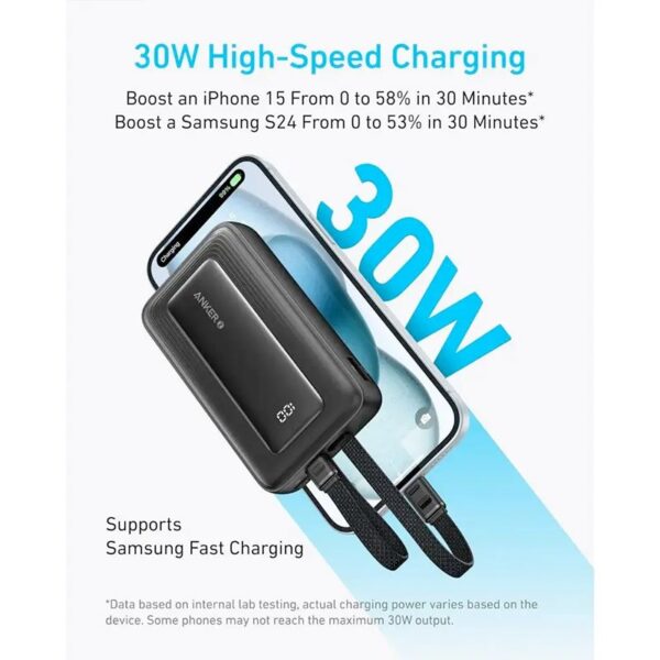 Anker Zolo 10,000 mAh, 30W High Speed Power Bank with Built-in USB-C and Lightning Cable - A1680H21 - White - Image 3