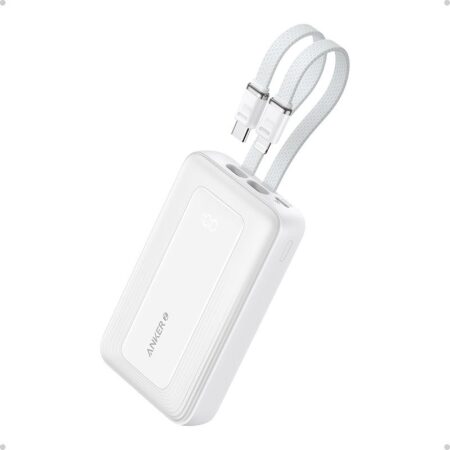 Anker Zolo 10,000 mAh, 30W High Speed Power Bank with Built-in USB-C and Lightning Cable - A1680H21 - White