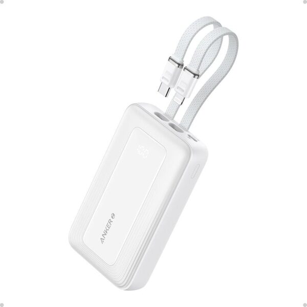 Anker Zolo 10,000 mAh, 30W High Speed Power Bank with Built-in USB-C and Lightning Cable - A1680H21 - White