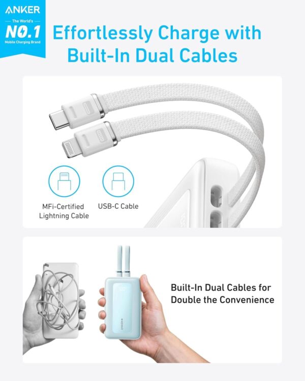 Anker Zolo 20,000mAh 30W Power Bank with Built in USB-C and Lighting Cables - A1681H21 - White - Image 6