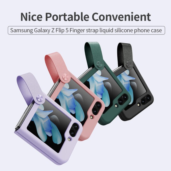 Nillkin Flex Flip with Strap Liquid Silicone case for Samsung Flip 5- Black.Peach, Purple, Green - Image 2