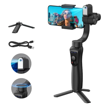 S5Pro 3 Axis Gimbal Handheld Phone Stabilizer with AI Tracker & Tripod Stand
