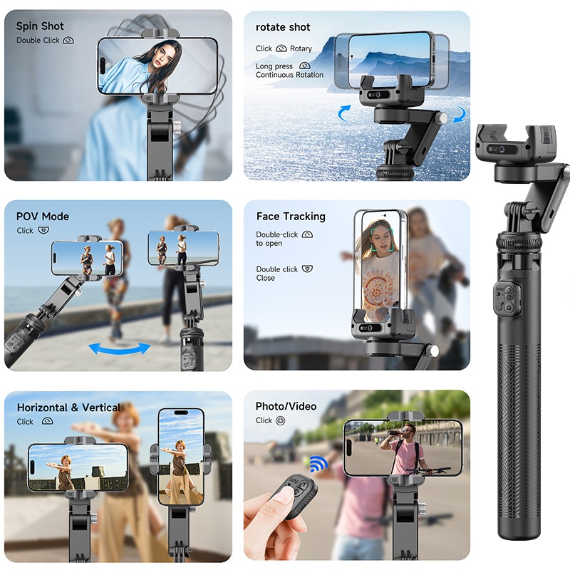 C16R 3 in 1 AI Face Tracking 360 Rotating Single Axis Gimbal Stabilizer Quadrupod Selfie Stick 5 C16R 3 in 1 AI Face Tracking 360 Rotating Single Axis Gimbal Stabilizer Quadrupod Selfie Stick - Image 5