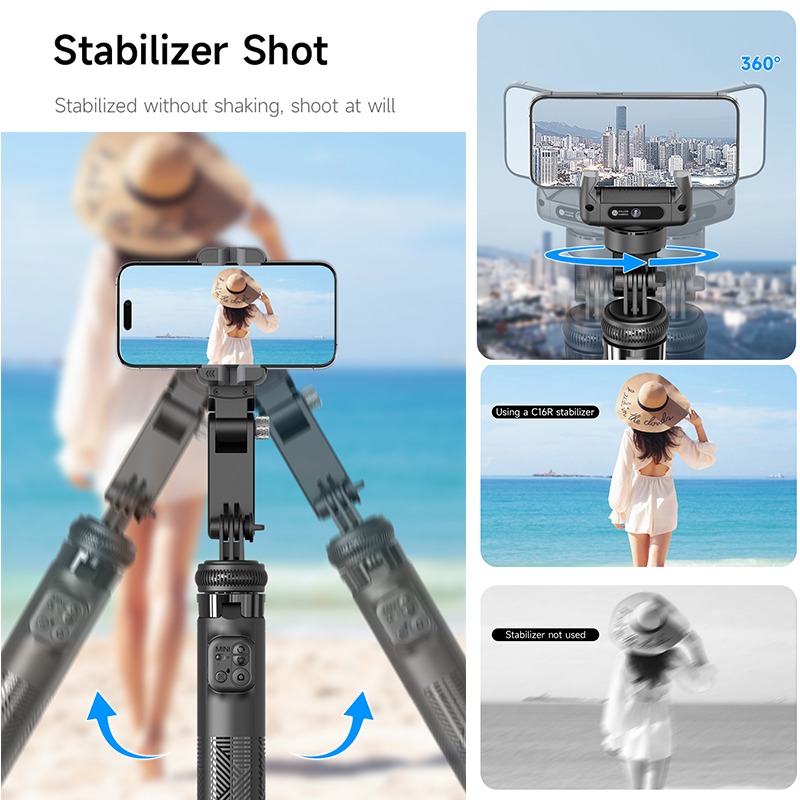 C16R 3 in 1 AI Face Tracking 360 Rotating Single Axis Gimbal Stabilizer Quadrupod Selfie Stick 2 C16R 3 in 1 AI Face Tracking 360 Rotating Single Axis Gimbal Stabilizer Quadrupod Selfie Stick - Image 2