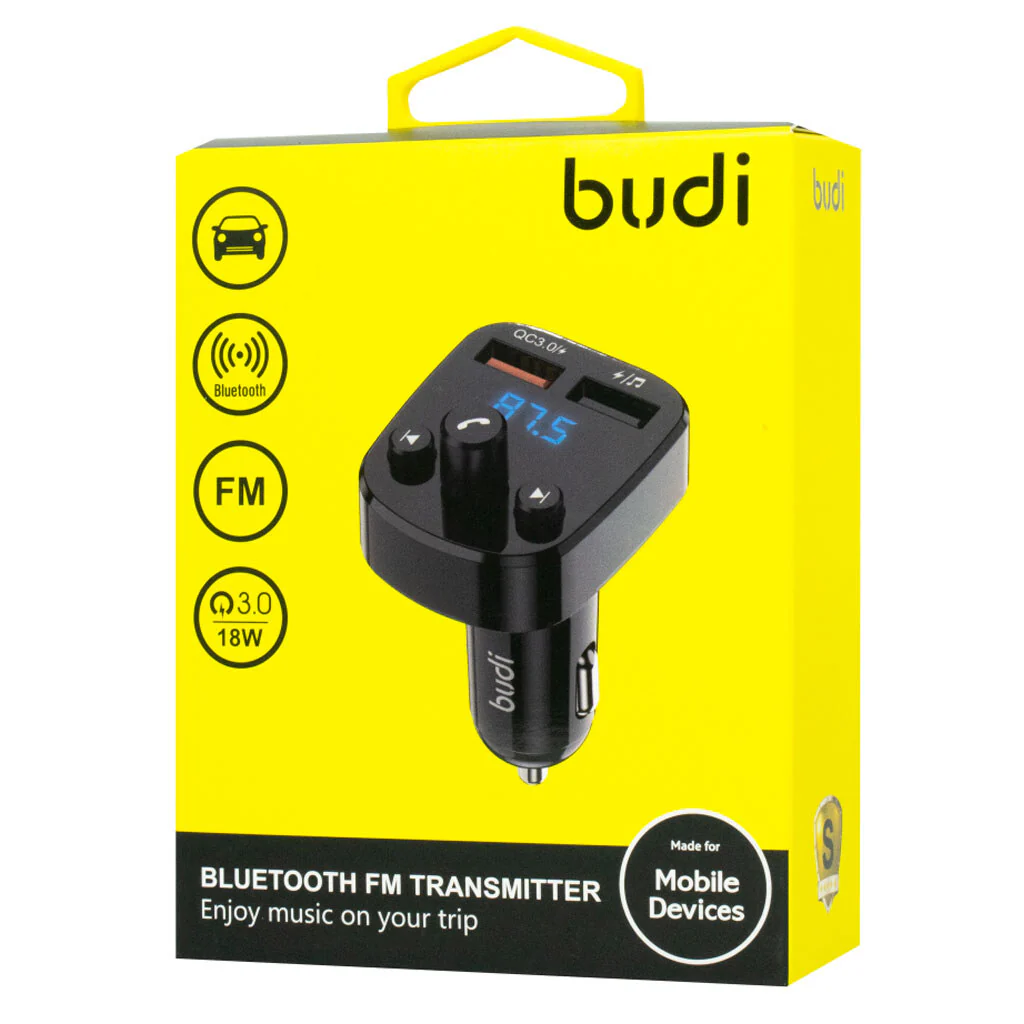 Budi CCT03B 18W Car Charger Bluetooth FM Transmiter with LED Display 1 Budi CCT03B 18W Car Charger Bluetooth FM Transmiter with LED Display