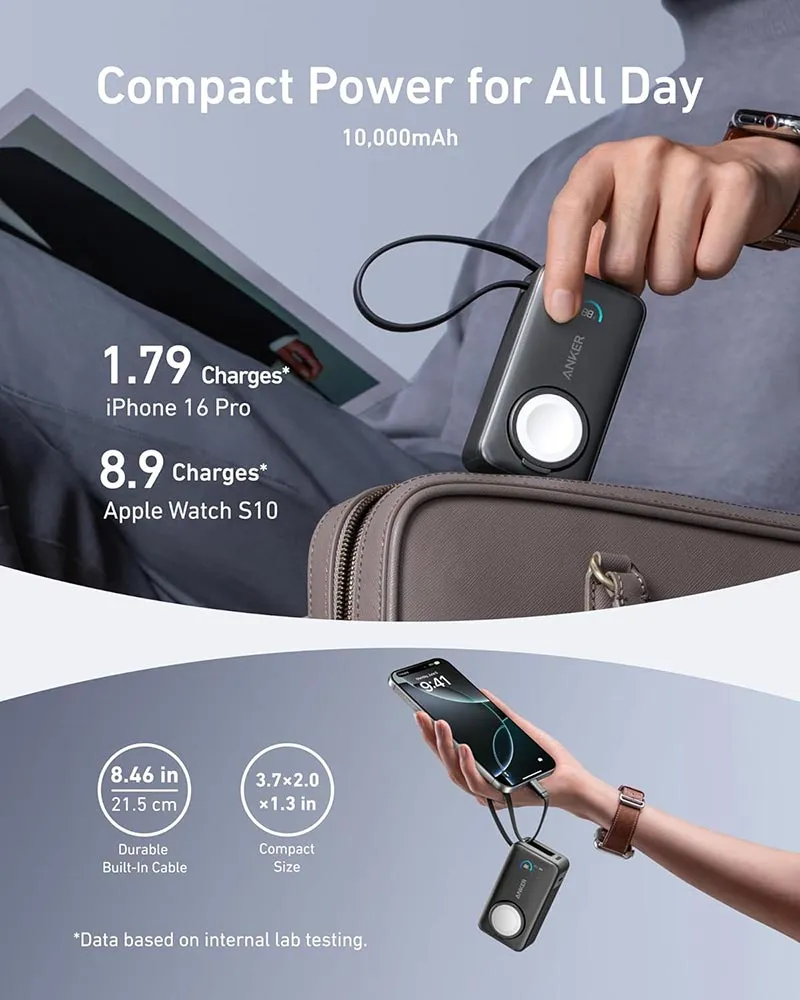 Anker MagGo Power Bank 10,000mAh 10k, 30W with Built in USB-C cable, Made for Apple Watch 5 Anker MagGo Power Bank 10,000mAh 10k, 30W with Built in USB-C cable, Made for Apple Watch - Image 5